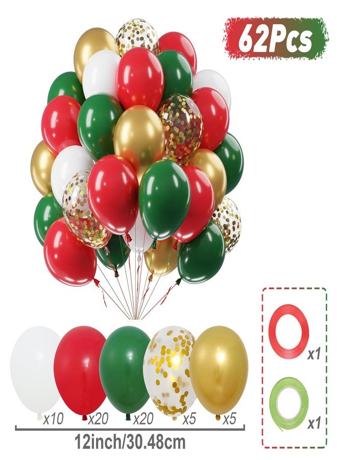 Netnology Christmas Red Green Gold Balloons Set, 60Pcs 12 Inch Red Green White Metallic Gold Confetti Latex Balloon Kit for Christmas Grinch Birthday Party Decorations - Image 2