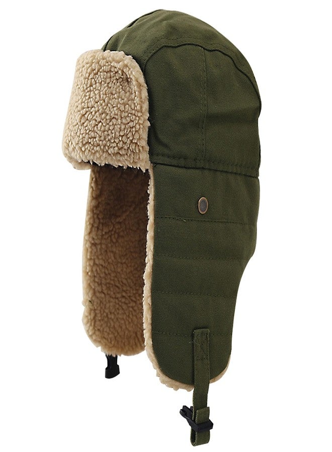 كيجيا قبعة صيد قطنية للجنسين من كيجيا مع أغطية للأذنين، قبعة روسية مزيفة بغطاء للأذنين، قبعة شتوية دافئة للصيد (أخضر) - Image 1