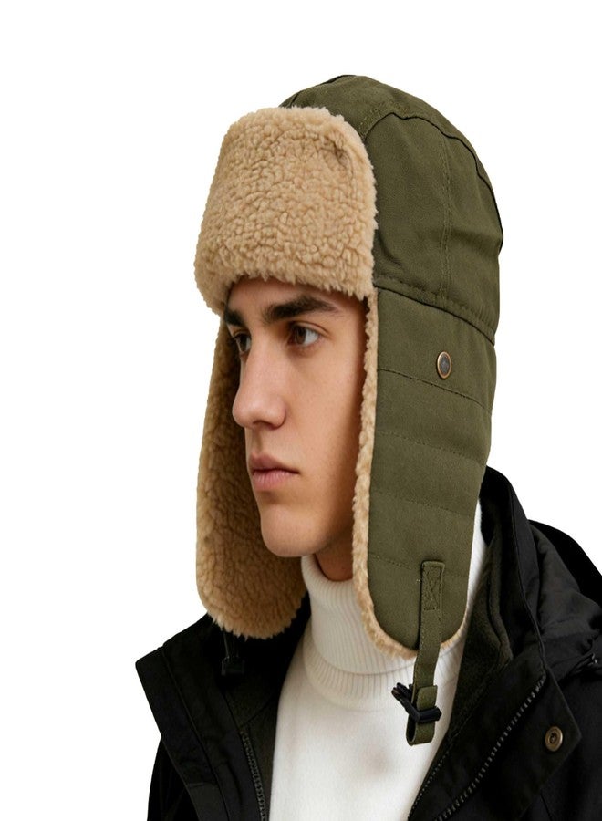 كيجيا قبعة صيد قطنية للجنسين من كيجيا مع أغطية للأذنين، قبعة روسية مزيفة بغطاء للأذنين، قبعة شتوية دافئة للصيد (أخضر) - Image 4
