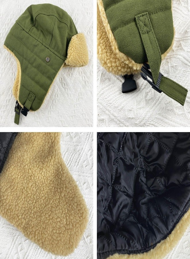 كيجيا قبعة صيد قطنية للجنسين من كيجيا مع أغطية للأذنين، قبعة روسية مزيفة بغطاء للأذنين، قبعة شتوية دافئة للصيد (أخضر) - Image 3