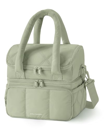 BAGSMART Lunch Bag Women Double Deck Insulated Lunch Box Quilted Puffer Lunch Tote Leakproof Durable Reusable Large Lunch Cooler For Work Picnic Travel Meal Prep Sage Green - Image 1