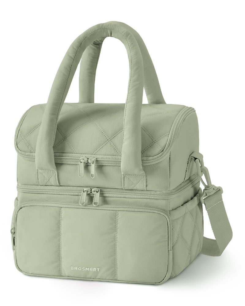 BAGSMART Lunch Bag Women Double Deck Insulated Lunch Box Quilted Puffer Lunch Tote Leakproof Durable Reusable Large Lunch Cooler For Work Picnic Travel Meal Prep Sage Green - Image 2