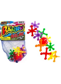 Ja-Ru Rainbow Big Jacks Game Set Retro. Large Hi Bounce Ball And 10 Large Colorful Soft Rubber Jax Toy. Party Favors Stocking Stuffer Retro Classics 731  - Image 2