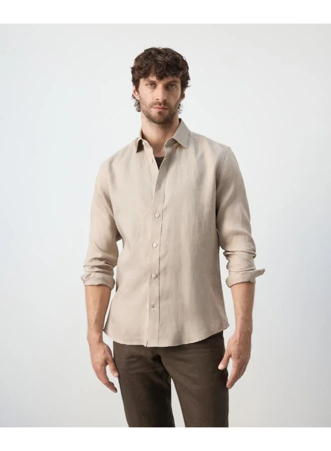 Regular-fit 100% linen shirt