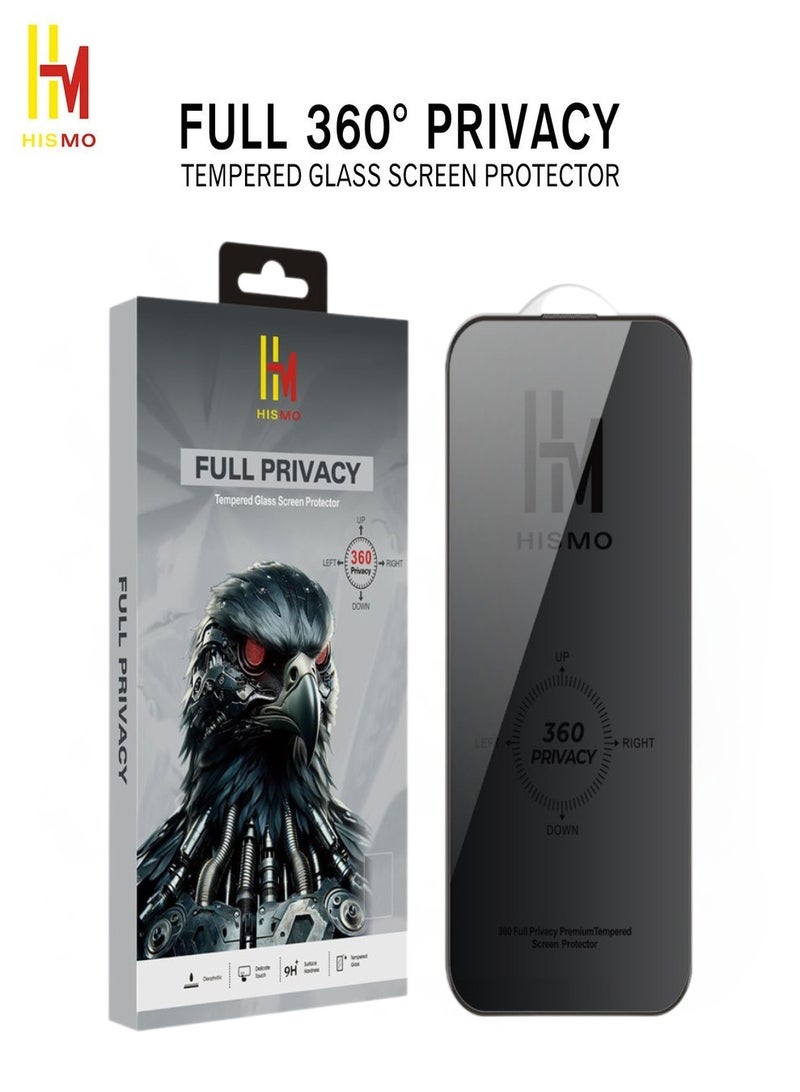 HISMO 360° Full Privacy Screen Protector【iPhone 17 Pro Max】360 Degree All-Angles Peeping Protection, 9H Tempered Glass, Bubble-Free Installation, Smooth Touch, Full Edge Coverage - Image 3