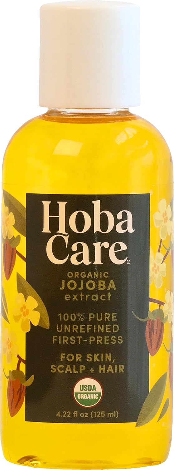 HobaCare 100% Pure, Unrefined Organic Jojoba Oil for Skin & Nails - Moisturizing Body Oil & Face Moisturizer for Dry Skin - Natural Treatment for Hair & Beard Care (4.22 fl oz)