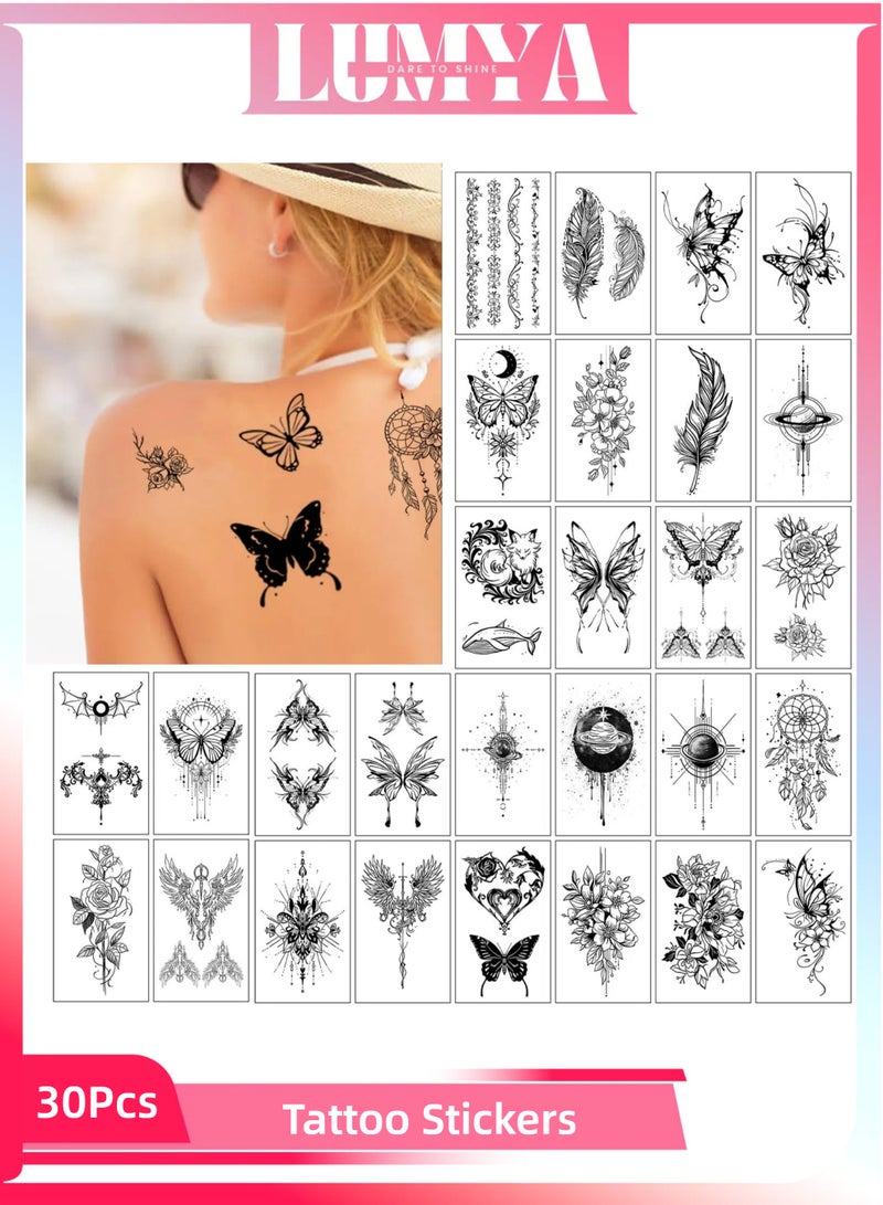 LUMYA 30 Sheets Temporary Tattoos for Kids & Adults, Mixed Style Waterproof and Realistic Fake Tattoos, Long-Lasting and Easy to Apply Body Art for Festivals, Parties, Gifts - Image 1