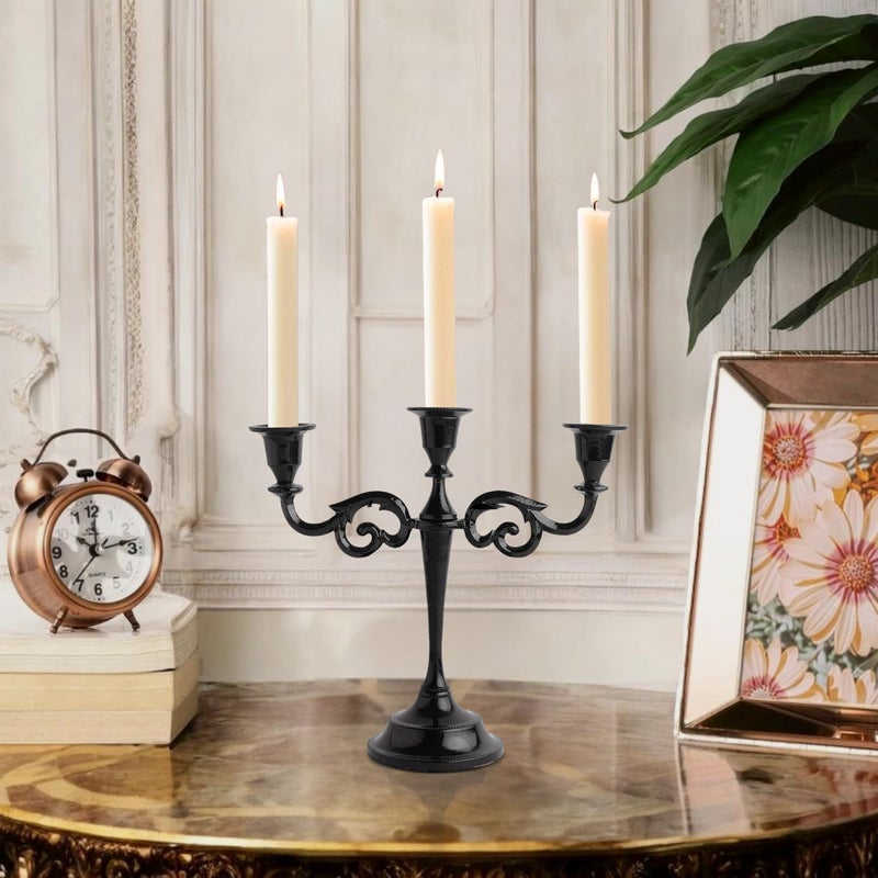 Rely+ 3 Arm Candelabra Taper Candle Holders Decorations Indoor Kitchen DÃ©cor Table Candles Candlestick Candelabra Centerpiece (Black Glossy) - Image 4