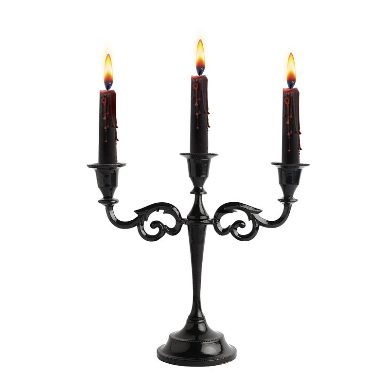 Rely+ 3 Arm Candelabra Taper Candle Holders Decorations Indoor Kitchen DÃ©cor Table Candles Candlestick Candelabra Centerpiece (Black Glossy) - Image 1