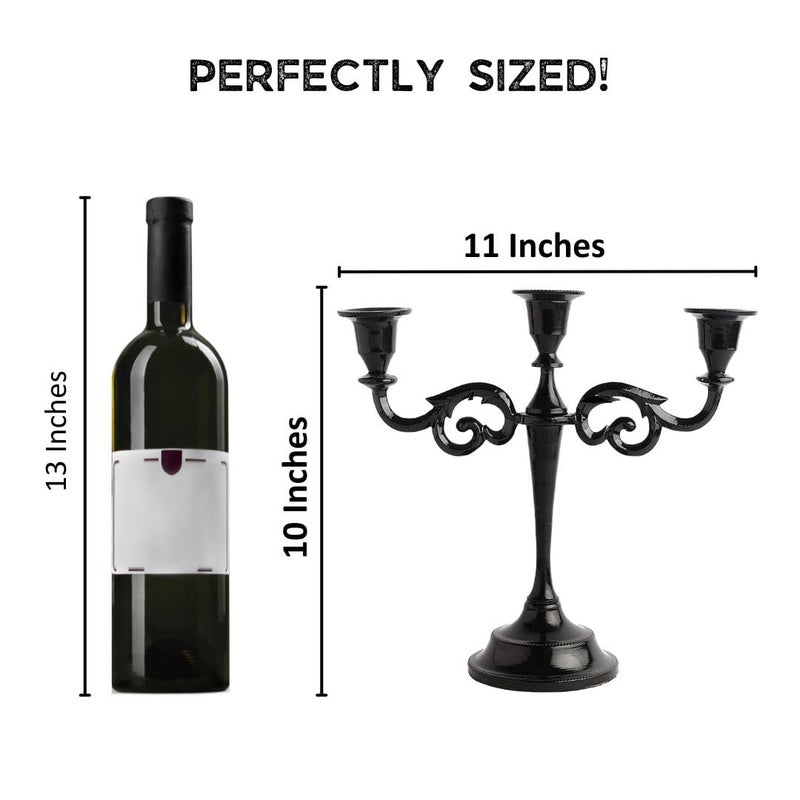 Rely+ 3 Arm Candelabra Taper Candle Holders Decorations Indoor Kitchen DÃ©cor Table Candles Candlestick Candelabra Centerpiece (Black Glossy) - Image 3