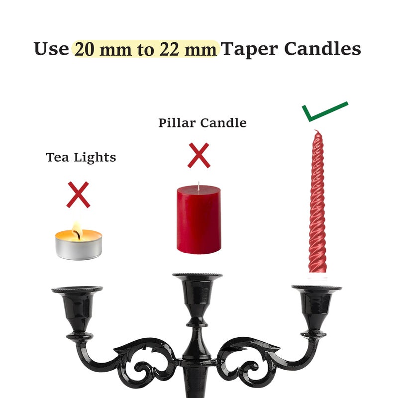 Rely+ 3 Arm Candelabra Taper Candle Holders Decorations Indoor Kitchen DÃ©cor Table Candles Candlestick Candelabra Centerpiece (Black Glossy) - Image 5
