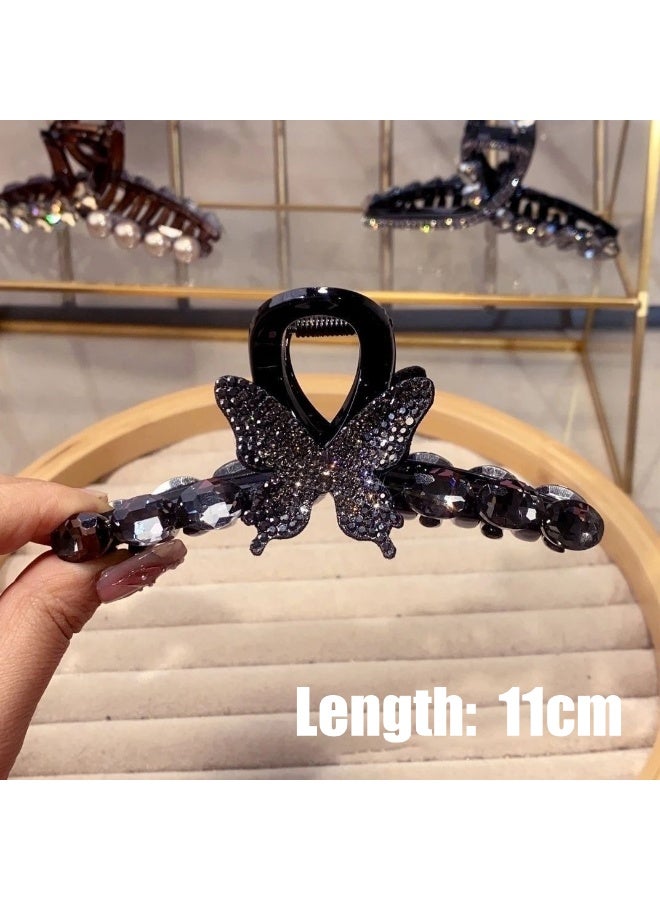 مشبك شعر بتصميم فراشة ماسية - مشبك أسود ضخم للشعر الكثيف مع قبضة غير قابلة للانزلاق، إكسسوار شعر أنيق ومتين للسيدات (مثالي للشعر الطويل) - Image 3