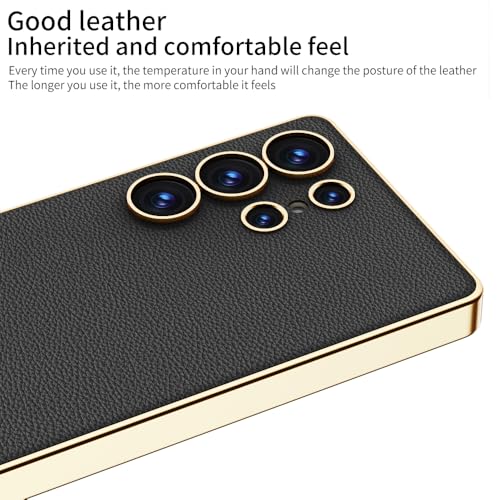 Midkart Leather Case Cover Compatible with Samsung Galaxy S25 Ultra Release 2025 Soft Electroplated Sides with Independent Camera Protection Case, Black - Image 3