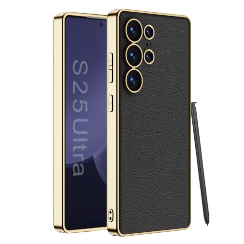 Midkart Leather Case Cover Compatible with Samsung Galaxy S25 Ultra Release 2025 Soft Electroplated Sides with Independent Camera Protection Case, Black - Image 1