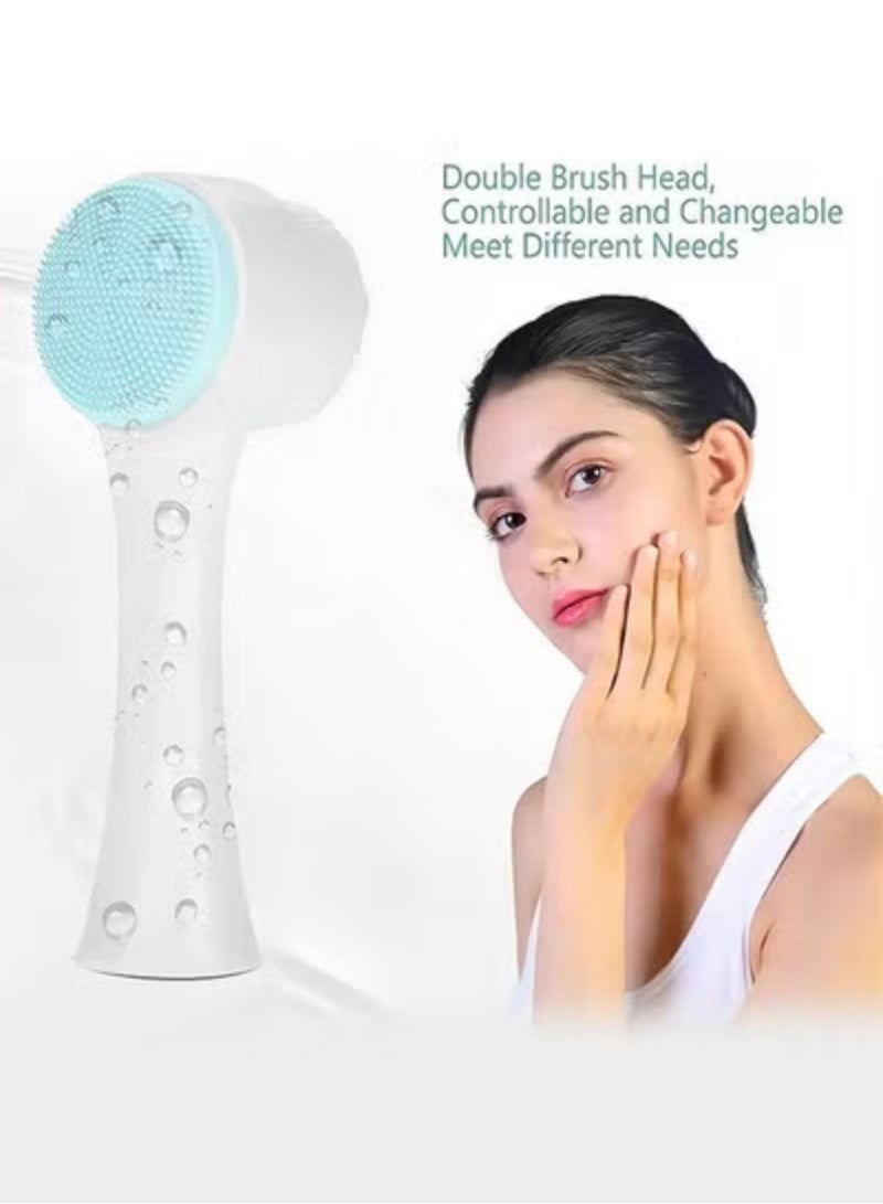 Facial Cleansing Brush, Double-headed Silicone Facial Cleansing and Exfoliating Waterproof Manual Face Wash Brush Skin Care Massage - Image 2