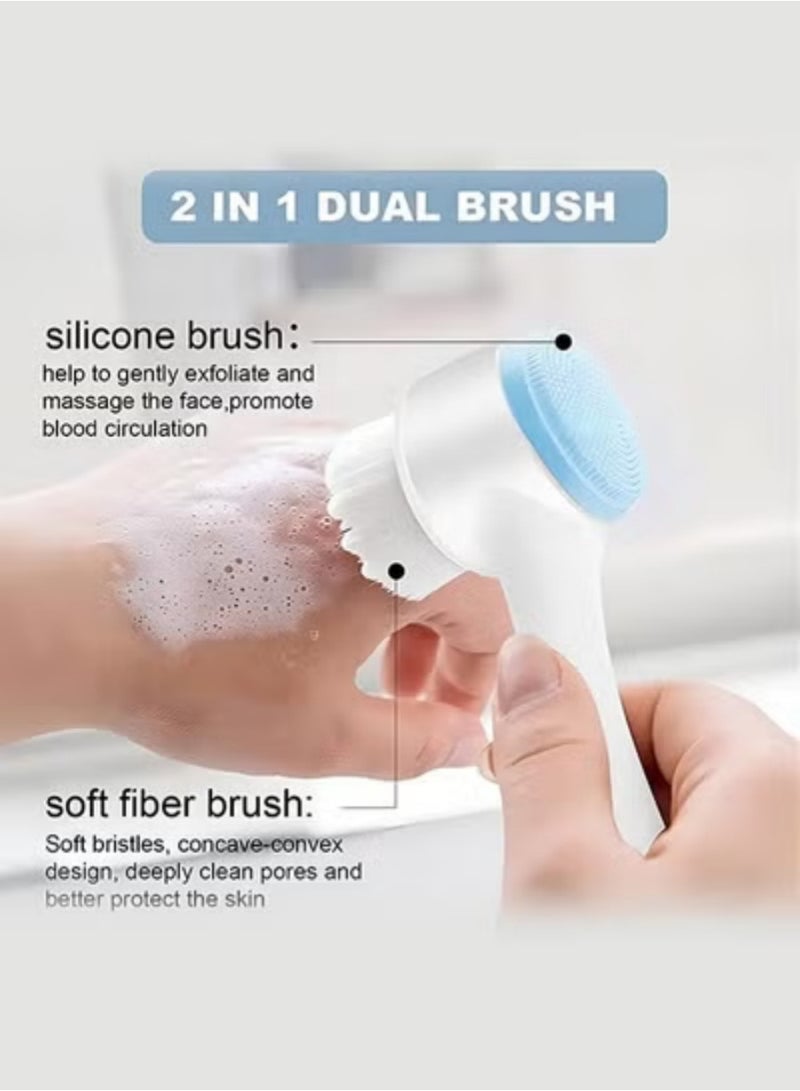Facial Cleansing Brush, Double-headed Silicone Facial Cleansing and Exfoliating Waterproof Manual Face Wash Brush Skin Care Massage - Image 3