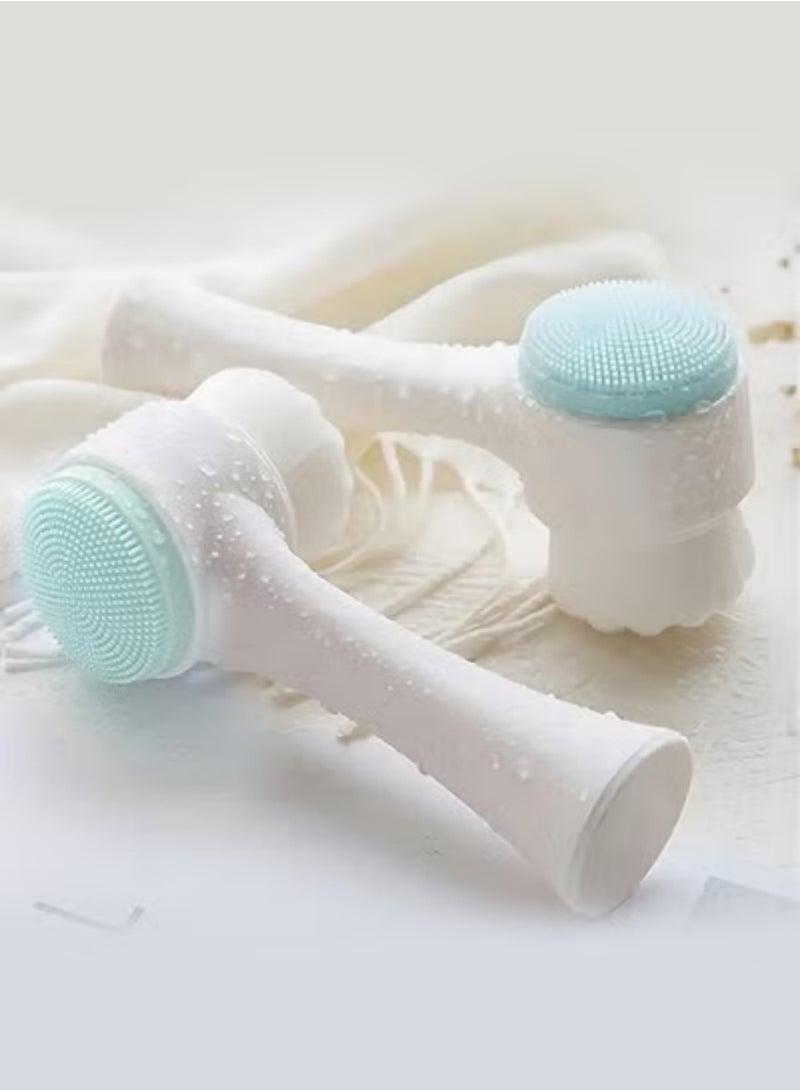 Facial Cleansing Brush, Double-headed Silicone Facial Cleansing and Exfoliating Waterproof Manual Face Wash Brush Skin Care Massage - Image 4