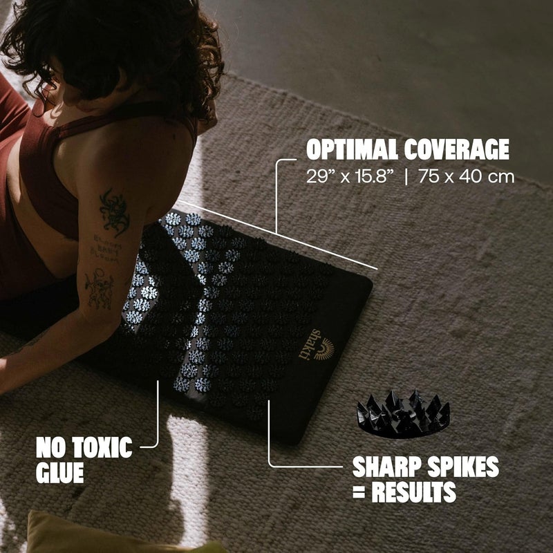 ShaktiMat Premium Acupressure Mat Level 2 Intensity in Shakti Black Massage Muscles Aid Sleep Unlock Inner Tension Similar to Acupuncture No Needles Required FSAHSA Eligible - Image 5