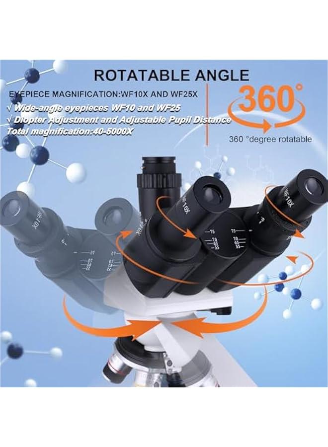 Arabest Compound Trinocular Microscope 40X-5000X Magnification, Research Grade Professional Microscope, Two Levels of Mechanical Stage LED Illumination, USB Video Camera with Microscope for Adults  - Image 3