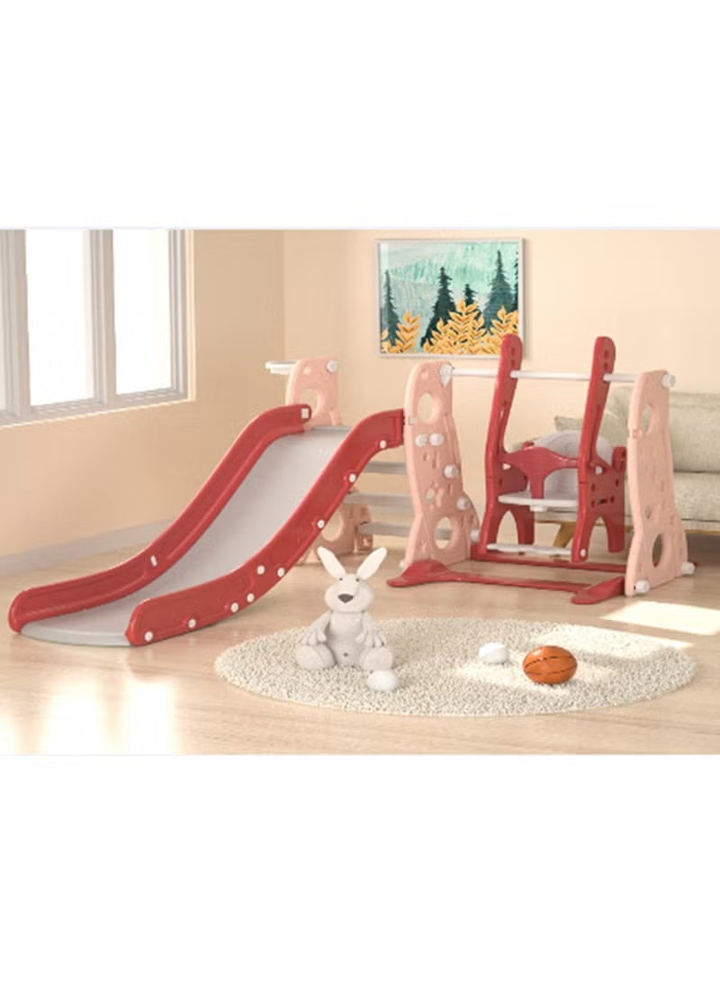 3 in 1 Kids Slide and Swing Set with Basketball Hoop, Toddler Indoor and Outdoor Playground Set, Kids Climbing Playset