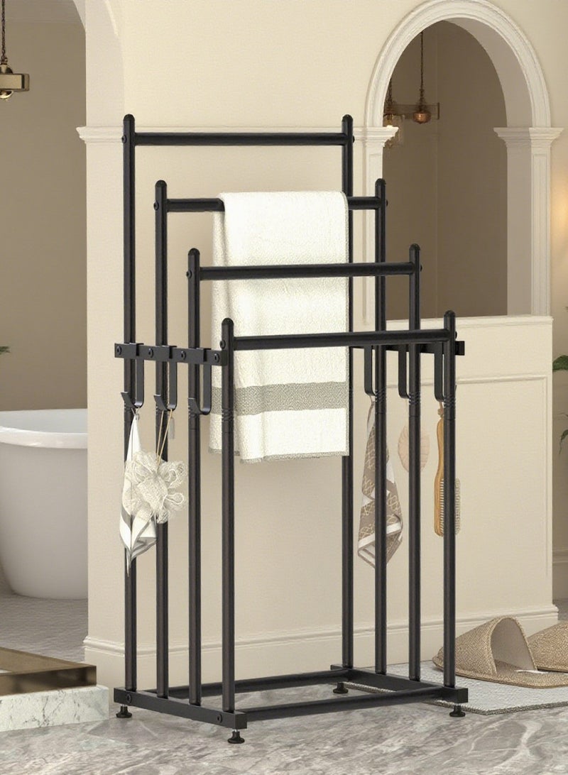 نايزان رفوف مناشف للحمام، رف مناشف قائم بذاته من 4 طبقات مع 6 خطافات مرفقة، رف لتجفيف البطانيات وعرض المناشف الكبيرة الحجم، إكسسوارات الحمام، بجانب حوض الاستحمام أو الدش، متين وسهل النقل - Image 1