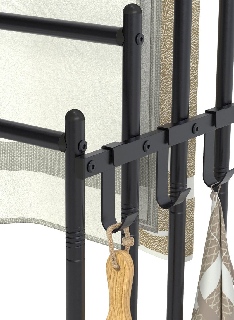 نايزان رفوف مناشف للحمام، رف مناشف قائم بذاته من 4 طبقات مع 6 خطافات مرفقة، رف لتجفيف البطانيات وعرض المناشف الكبيرة الحجم، إكسسوارات الحمام، بجانب حوض الاستحمام أو الدش، متين وسهل النقل - Image 2