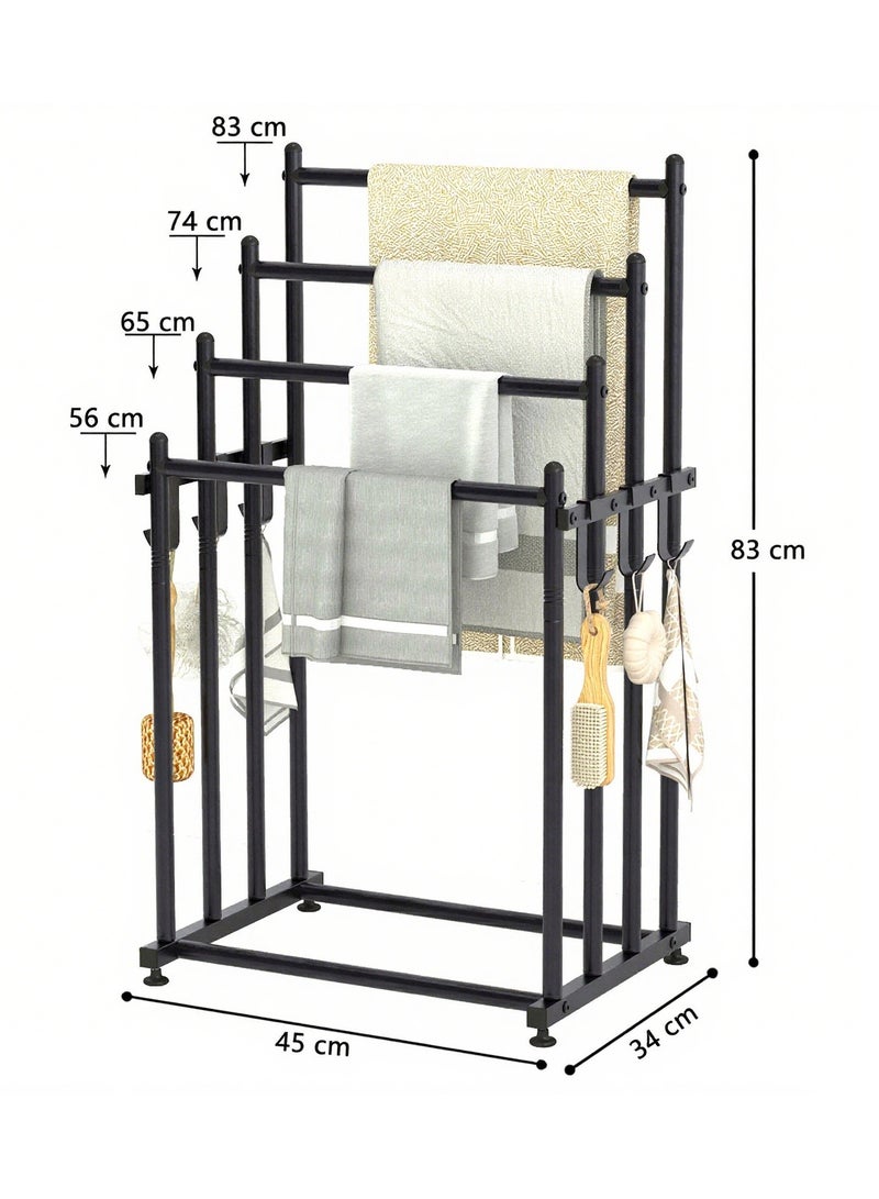 نايزان رفوف مناشف للحمام، رف مناشف قائم بذاته من 4 طبقات مع 6 خطافات مرفقة، رف لتجفيف البطانيات وعرض المناشف الكبيرة الحجم، إكسسوارات الحمام، بجانب حوض الاستحمام أو الدش، متين وسهل النقل - Image 4