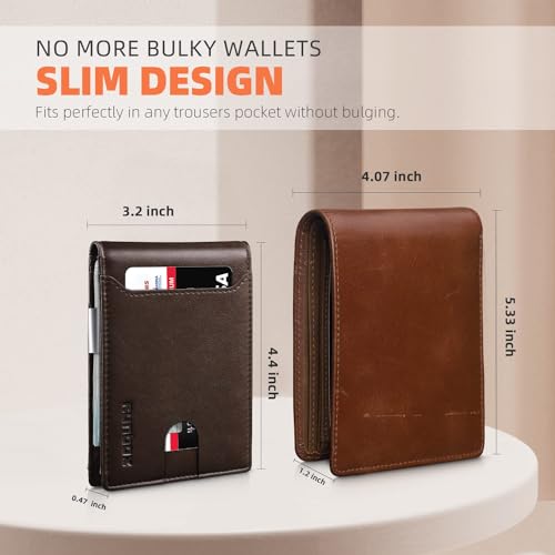 RUNBOX Slim Wallets for Men - Leather Money Clip Mens Wallet - RFID Blocking Front Pocket Bifold Wallet - Thin Credit Card Holder with Gift Box - Image 3