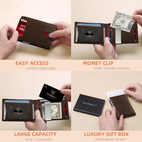 RUNBOX Slim Wallets for Men - Leather Money Clip Mens Wallet - RFID Blocking Front Pocket Bifold Wallet - Thin Credit Card Holder with Gift Box - Image 2