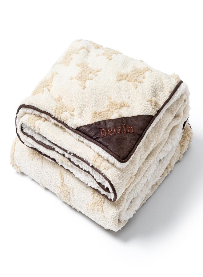 PELZIN Embossed Sherpa Dog Blankets for Large Dogs - Waterproof Cat Blankets for Indoor Cats - Heavy Duty Couch Cover Protector - Soft Reversible Throw Furniture Protection - Large, Cream - Image 1