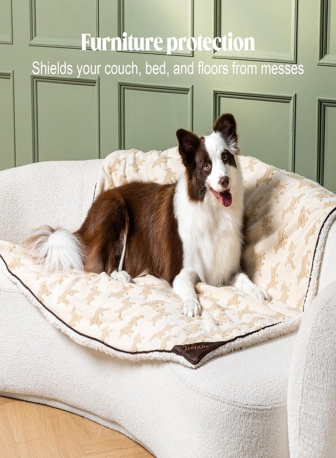 PELZIN Embossed Sherpa Dog Blankets for Large Dogs - Waterproof Cat Blankets for Indoor Cats - Heavy Duty Couch Cover Protector - Soft Reversible Throw Furniture Protection - Large, Cream - Image 4