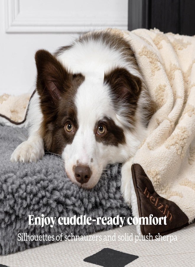 PELZIN Embossed Sherpa Dog Blankets for Large Dogs - Waterproof Cat Blankets for Indoor Cats - Heavy Duty Couch Cover Protector - Soft Reversible Throw Furniture Protection - Large, Cream - Image 2