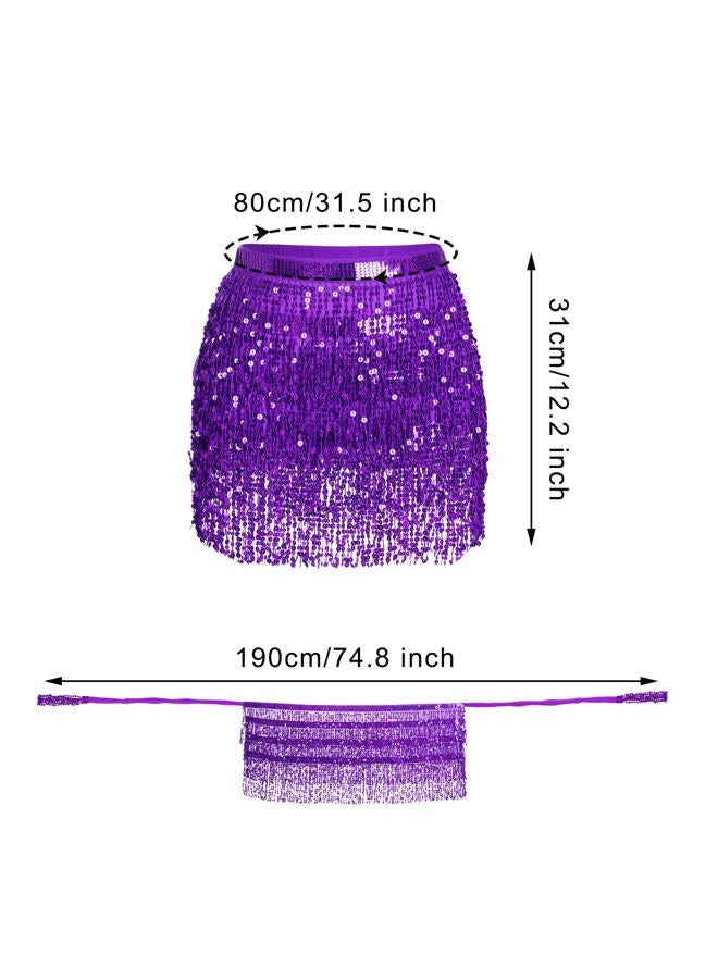 SUMERSHA Belly Dance Hip Scarf Sequin Tassel Skirt Wrap Sparkly Rave Costume for Women, Purple, 12 - Image 4