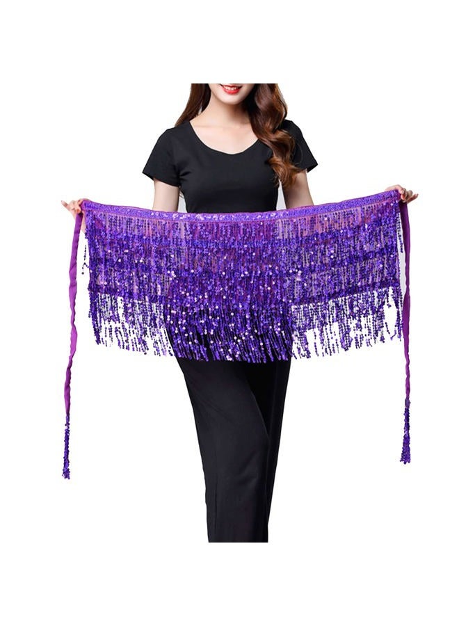 SUMERSHA Belly Dance Hip Scarf Sequin Tassel Skirt Wrap Sparkly Rave Costume for Women, Purple, 12 - Image 2