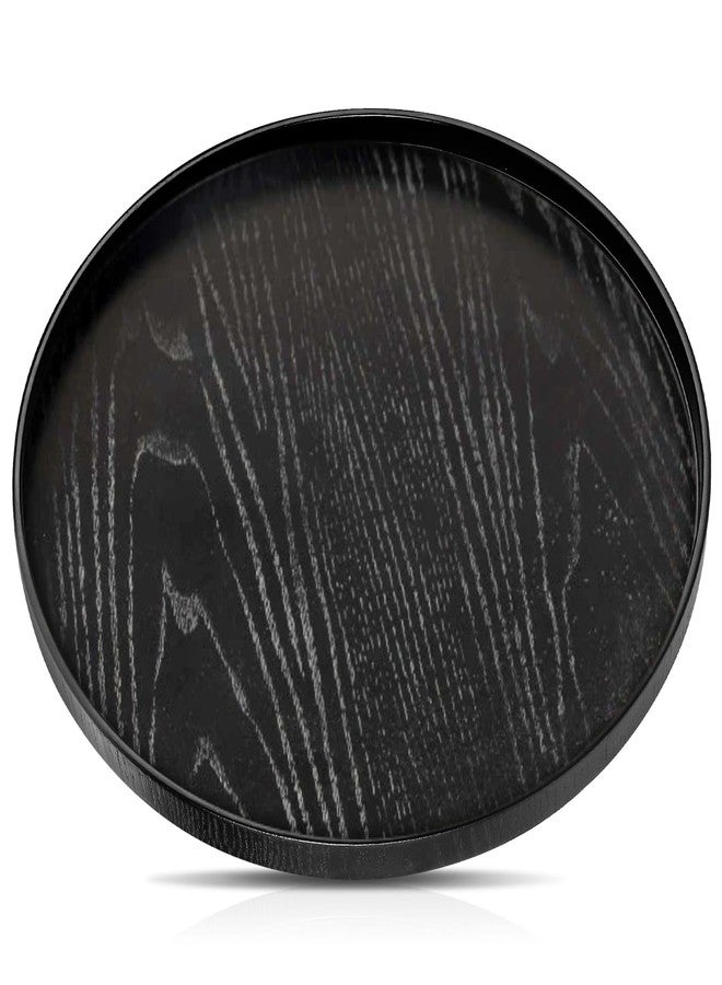 EupHHonycs Black Round Wooden Tray 13" Wood Decorative Coffee Tea Snack Food Meals Serving Plate Non-Slip Kitchen Party Bar Ottoman Tray with Raised Edges Large Butler Board for Breakfast in Bed - Image 1