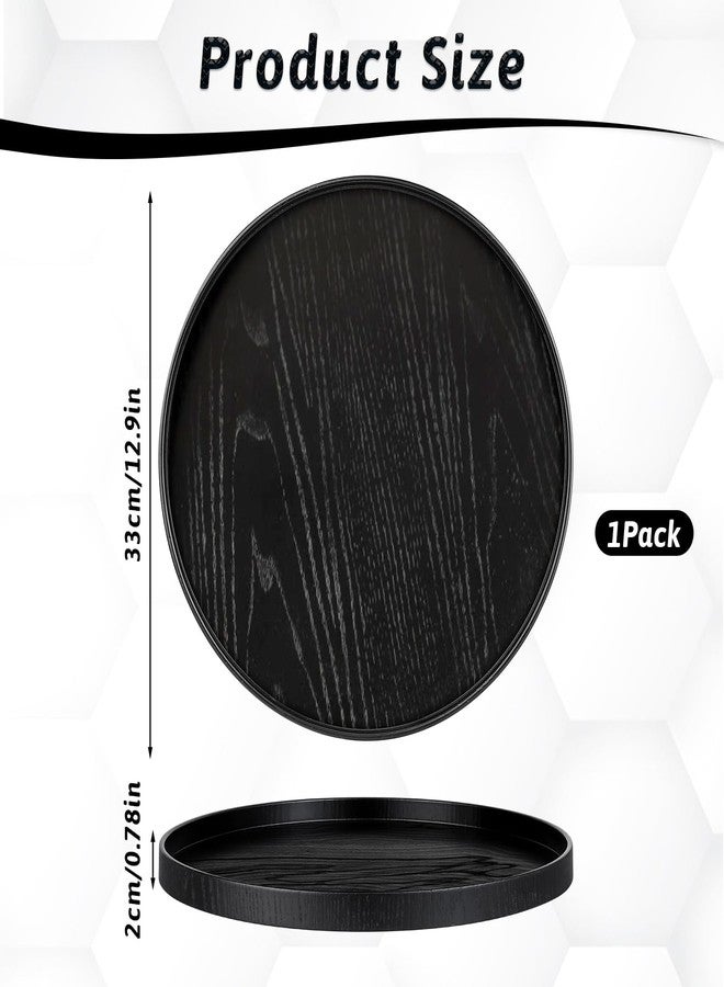 EupHHonycs Black Round Wooden Tray 13" Wood Decorative Coffee Tea Snack Food Meals Serving Plate Non-Slip Kitchen Party Bar Ottoman Tray with Raised Edges Large Butler Board for Breakfast in Bed - Image 3
