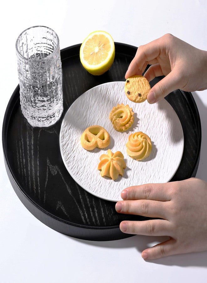 EupHHonycs Black Round Wooden Tray 13" Wood Decorative Coffee Tea Snack Food Meals Serving Plate Non-Slip Kitchen Party Bar Ottoman Tray with Raised Edges Large Butler Board for Breakfast in Bed - Image 4