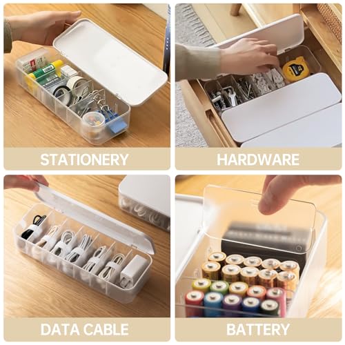 PAVSTINE Cable Organizer Storage Box with 7 Wire Ties,Desktop Cable Management Box with Lid,Power Cord Organizer with 7 Compartments for Office,Home,Desk Accessories Storage Stationery Supplies White - Image 5