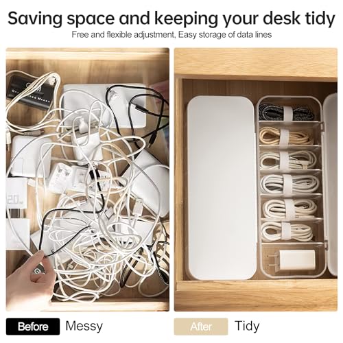 PAVSTINE Cable Organizer Storage Box with 7 Wire Ties,Desktop Cable Management Box with Lid,Power Cord Organizer with 7 Compartments for Office,Home,Desk Accessories Storage Stationery Supplies White - Image 3