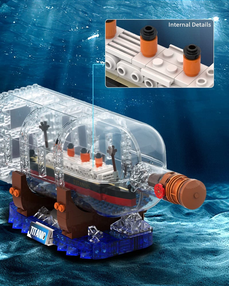 dOvOb Titanic Ship in a Bottle Building Blocks Set, Creative Collectible Display Model Set, Great Idea Gift Toy for Adults and Kids(878 PCS) - Image 5