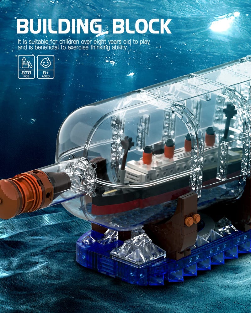 dOvOb Titanic Ship in a Bottle Building Blocks Set, Creative Collectible Display Model Set, Great Idea Gift Toy for Adults and Kids(878 PCS) - Image 4