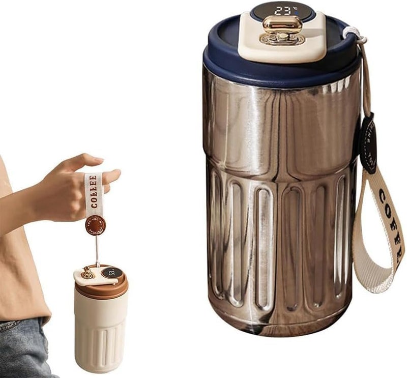 ACHAL ACHAL Vacuum Insulated Coffee Travel Mug with Touch Screen Digital Temperature Display Travel Flasks 460 Ml 316 Stainless Steel Reusable Leak Proof Thermal Mug Easy to Carry Silver Blue - Image 1