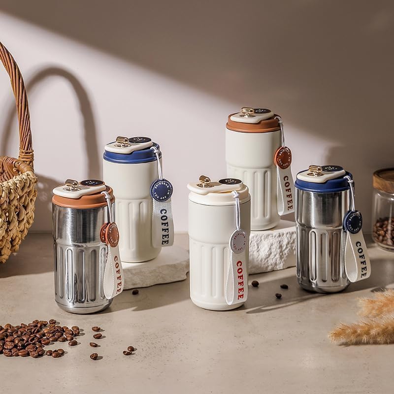 ACHAL ACHAL Vacuum Insulated Coffee Travel Mug with Touch Screen Digital Temperature Display Travel Flasks 460 Ml 316 Stainless Steel Reusable Leak Proof Thermal Mug Easy to Carry Silver Blue - Image 3
