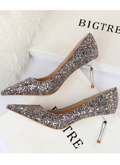 BIGTREE Women's Shiny Sequins Fashionable Stiletto Pumps 7 cm Elegant Gorgeous Closed Pointed Toe Slip On Solid High Heels Multicolour  - Image 3