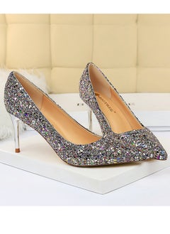 BIGTREE Women's Shiny Sequins Fashionable Stiletto Pumps 7 cm Elegant Gorgeous Closed Pointed Toe Slip On Solid High Heels Multicolour  - Image 2