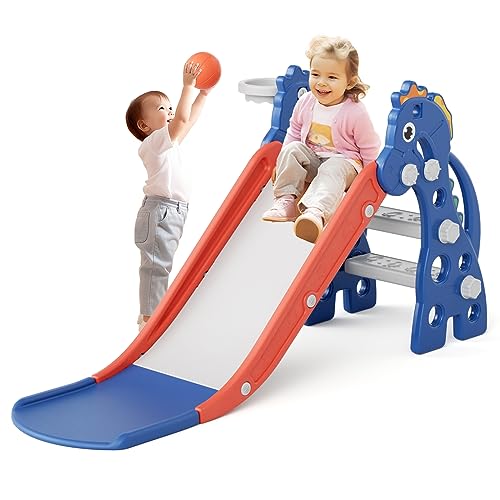 67i Toddler Slide for Indoor Outdoor Play with Basketball Hoop AntiSlip Steps 468in Baby Climber Blue - Image 1