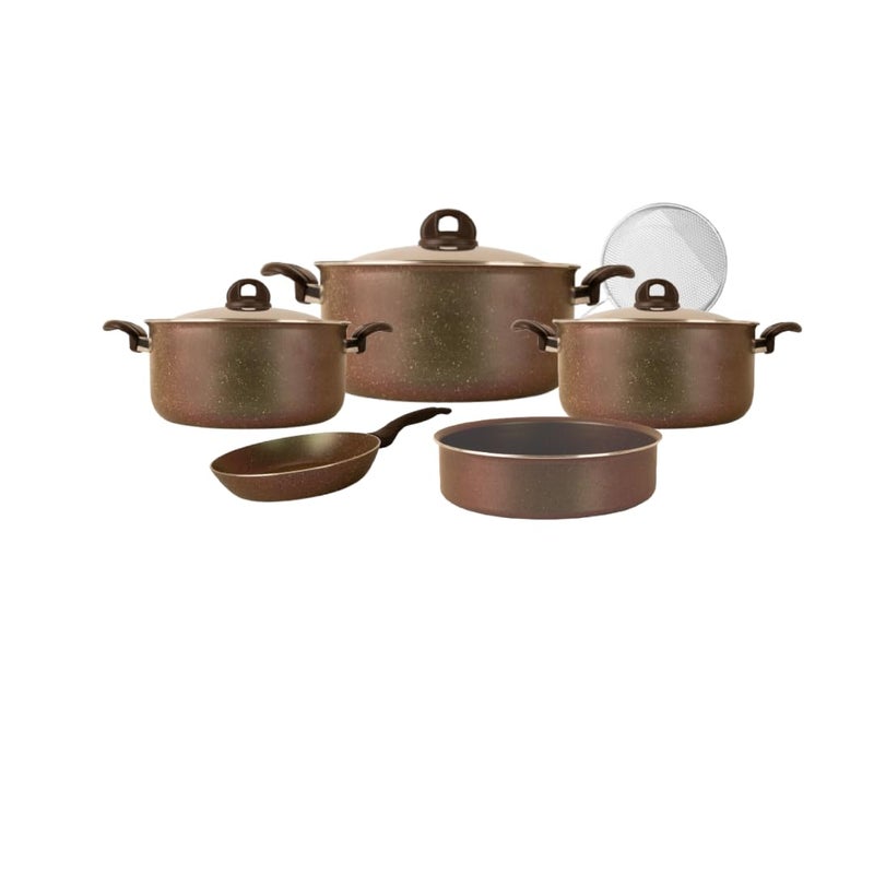Trueval Granite Plus – 9-Piece Green Granite Cookware Set (Includes: 18cm, 24cm, 28cm Pots – 24cm Frypan – 24cm Oven Tray – Roasting Rack) - Image 1