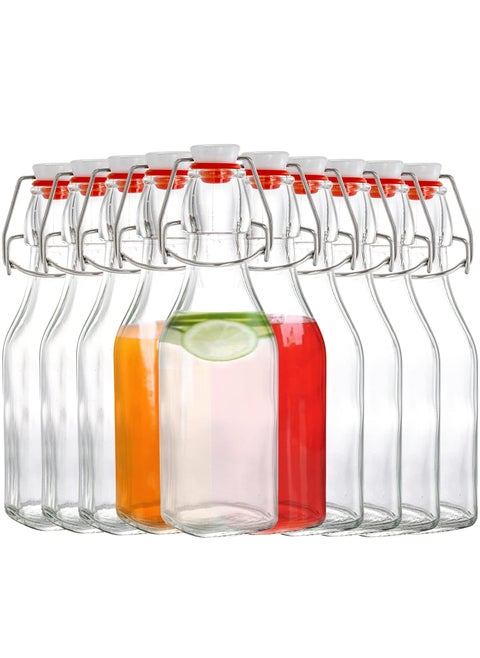 Mockery 250ML Swing Top Square Bottles with Leak Proof Easy Caps Glass Beer Bottles Flip Top Brewing Bottles For Kombucha Kefir Vanilla Extract Beer Set of 10