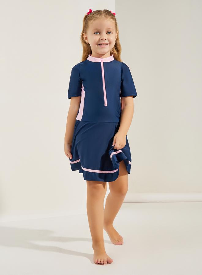 Styli Contrast Trim High Neck Skirted Swimsuit  - Image 1
