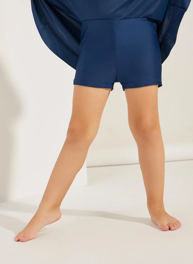Styli Contrast Trim High Neck Skirted Swimsuit